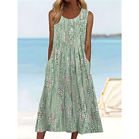 Women's Tank Dress Summer Dress Graphic Floral Print Ruched Crew Neck Midi Dress Fashion Modern Outdoor Daily Sleeveless Regular Fit Light Green Blue Brown Sum