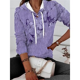 Women's Hoodie Sweatshirt Pullover Floral Sports Basic Drawstring Light Green Pink Blue Street Casual Hoodie Long Sleeve Top Micro-elastic Fall  Winter