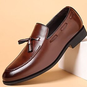 Men's Brown Leather Tassel Loafers  Classic Slip-On Dress Shoes for Business, Weddings, and Formal Events
