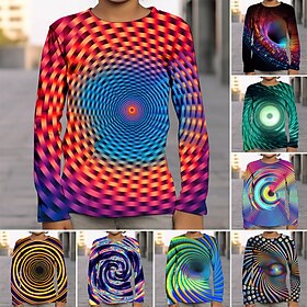 Boys 3D Graphic Optical Illusion T shirt Tee Long Sleeve 3D Print Summer Spring Fall Sports Fashion Streetwear Polyester Kids 4-12 Years Outdoor Casual Daily R
