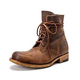 Men's Boots Work Boots Walking Vintage Classic Outdoor Daily Faux Leather Waterproof Slip Resistant Wear Resistance Mid-Calf Boots Lace-up Red-brown Black Brow