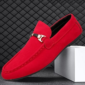 Men's Loafers  Slip-Ons Comfort Shoes Walking Vintage Casual Outdoor Daily Leather Warm Height Increasing Comfortable Lace-up Black Red Winter