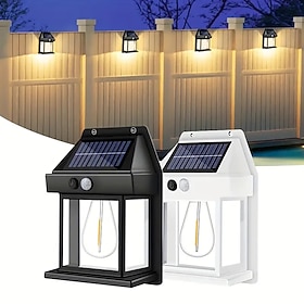 LED Solar Wall Light Motion Sensor Garden Light Dusk To Dawn Outdoor Lighting IP65 Waterproof Black And White Double Color Garden Landscape Christmas Decoratio