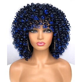 Lockige Afro-Perücke mit Pony, kurze verworrene lockige Perücken für schwarze Frauen, synthetische Faser, weiches Haar, kurze lockige Afro-Perücke