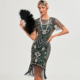 De livlige 20-årene 1920-tallet feriekjole Cocktail Kjole Flapper kjole Kjoler Maskerade Julefestkjole Den store Gatsby Charleston Gentlewoman Dame Paljetter D