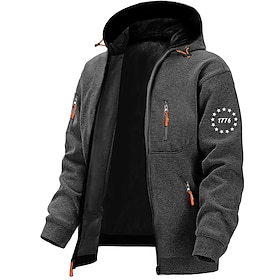 1776 Mens Graphic Hoodie Zip Up Hoodies Jacket Navy Blue Dark Gray Hooded Letter Print Sports  Outdoor Casual Daily Streetwear Designer Spr