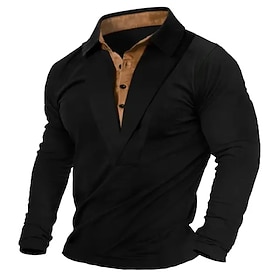 Men's Henley Shirt Tee Top Color Block Lapel Street Vacation Long Sleeve Patchwork Clothing Apparel Fashion Designer Basic