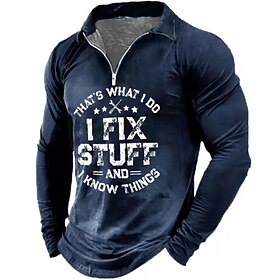 Men's Zip Polo Polo Shirt Golf Shirt Letter Graphic Prints Stand Collar Lake blue Black Wine Blue Brown Outdoor Street Long Sleeve Zipper Print Clothing Appare