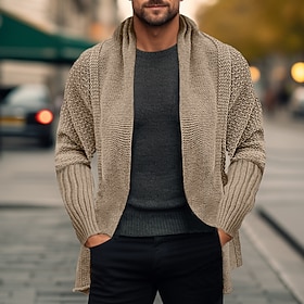 Men's Sweater Cardigan Sweater Ribbed Knit Regular Knitted Plain Open Front Warm Ups Modern Contemporary Daily Wear Going out Clothing Apparel Winter Black Pin