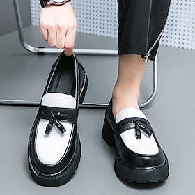 Men's Dress Loafers  Slip-Ons Tassel Loafers Lug Sole Business British Office  Career Party  Evening PU Leather Shoes Black / White Black Color Block Spring Fa