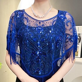 Shawls Women's Wrap Cape Sparkle Shine Elegant Sleeveless Polyester Wedding Wraps With Sequin For Wedding Spring Summer