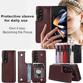 Phone Case For Samsung Galaxy Z Fold 6 Z Fold 5 Z Fold 4 Z Fold 3 Leather With Card Holder Kickstand Solid Color PC PU Leather