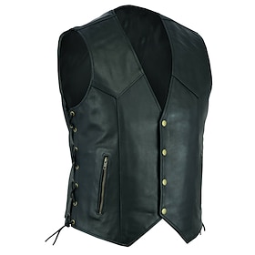 Men's Gilet Leather Vest Vacation Daily Wear Going out Fashion Basic Spring   Fall Buttons Faux Leather Comfortable Plain Single Breasted V Neck Regular Fit Bl