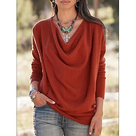 Mujer Camisa Blusa Plano Elegante Moda Diario Manga Larga Escote en Pico Tops regulares San Valentín Casual Rosa Rojo Naranja Verde Trébol Caqui Otoño invierno
