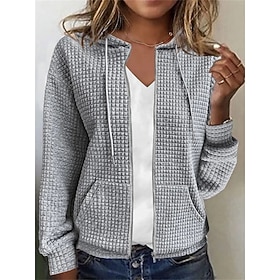 Women's Zip Up Hoodie Sweatshirt Hoodie Sweatshirt Textured Solid Color Basic Zip Up Front Pocket Black White Pink Street Casual Hoodie Long Sleeve Top Micro-e