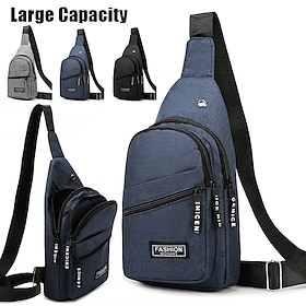 Men's Crossbody Sling Bag  Lightweight Blue Canvas Shoulder Backpack with Multiple Zipper Pockets, Ideal for Travel and Casual Use