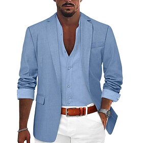 Men's Fashion Casual Blazer Jacket Regular Tailored Fit Solid Colored Single Breasted One-button Black Blue Brown ArmyGreen Grey 2023