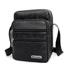Men's Black Faux Leather Crossbody Bag - Multi-Pocket Shoulder Bag for Travel, Work, or Casual Use