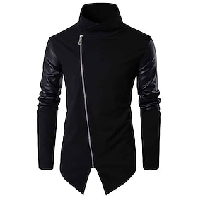 Men's Cardigan Sweater Ribbed Knit Regular Knitted Plain Standing Collar Warm Ups Modern Contemporary Daily Wear Going out Clothing Apparel Fall Winter Black S