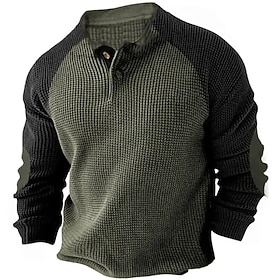 Men's T shirt Tee Henley Shirt Tee Top Color Block Henley Street Vacation Long Sleeve Clothing Apparel Fashion Designer Basic