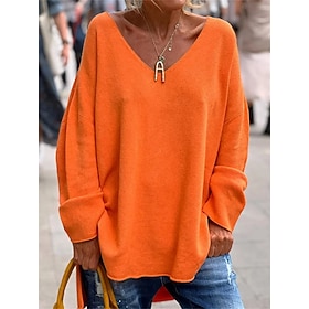 Damen Tunika Übergroßes Sweatshirt Pullover Sports Basic Neon Helle Einfarbige Straße Lässig V-Ausschnitt Lässiger Schnitt Langarm Schwarz Pink Orange Grau He