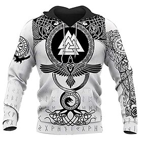 Vikings Mens Graphic Hoodie Prints Eagle Daily Classic Casual 3D Pullover Holiday Going Out Streetwear Hoodies Custom White Blue Long Sleev