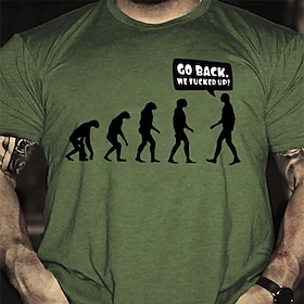 Mens Funny Evolution Graphic T-Shirt 'Go Back, We Fucked Up!' Design