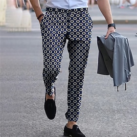 Homme Pantalon Pantalon Cigarette Imprimés Photos Géométrie Confort Doux Bureau Entreprise Vêtement de rue Décontractées bleu marine Non Elastique