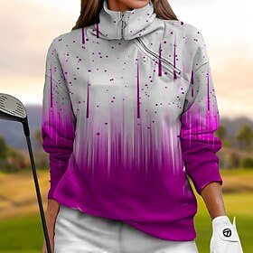 Women's Golf Pullover Sweatshirt Black White Yellow Long Sleeve Thermal Warm Top Color Gradient Fall Winter Ladies Golf Attire Clothes Outfits Wear Apparel