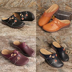 Women's Slippers Clogs Wedge Sandals Plus Size Outdoor Slippers Outdoor Daily Solid Color Hollow-out Summer Wedge Heel Round Toe Elegant Casual Minimalism PU L