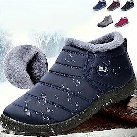 Women's Sneakers Boots Snow Boots Waterproof Boots Winter Boots Daily Solid Color Fleece Lined Booties Ankle Boots Winter Flat Heel Round Toe Plush Casual Comf
