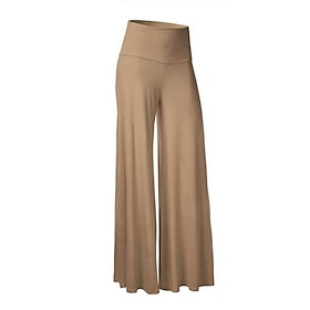 Damen Breites Bein Chinesisch Chino Hosen Hose In Voller Länge Baumwolle Ausgebeult Hoher Schnitt Mikro-elastisch Hoher Taillenbund Elegant