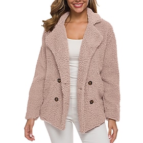 Women's Winter Coat Fleece Jacket Teddy Coat Thermal Warm Sherpa Jacket Fall Windproof Heated Coat Single Breasted Lapel Stylish Jacket Long Sleeve Oversize Pi