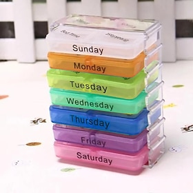 7pcs Plastic Medicine Box, 28 Case With Hook, Pill Box Drawer, One Drawer A Day