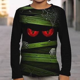 Boys 3D Skull Optical Illusion T shirt Tee Long Sleeve 3D Print Fall Winter Sports Fashion Streetwear Kids 3-12 Years Outdoor Halloween Regular Fit