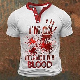 Halloween Men's Letter Graphic Prints Hand Vintage Shirt Henley Shirt Graphic Tee Short Sleeve T shirt 3D Print Henley Shirt Fashion Basic Casual Daily Outdoor