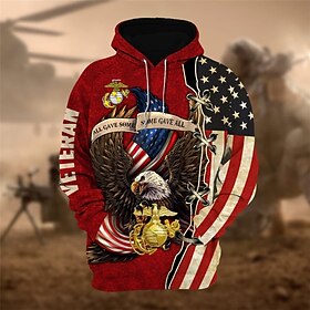 Memorial Day Veteran Hoodie Mens Graphic Animal Prints Eagle Daily Classic Casual 3D Pullover Holiday Going Out Streetwear Hoodies Red Royal Blue Long Sleeve H