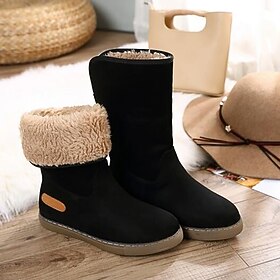 Women's Boots Snow Boots Plus Size Winter Boots Daily Solid Color Fleece Lined Booties Ankle Boots Winter Buckle Flat Heel Round Toe Casual Comfort Faux Suede