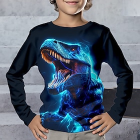 Jungen 3D Dinosaurier T-Shirt Langarm 3D-Druck Herbst Winter Sport Modisch Strassenmode kinderkleidung 3-12 Jahre Rundhalsausschnitt Outdoor Casual Täglich Reg