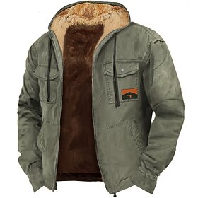 Mens Graphic Hoodie Prints Cowboy Daily Casual Vintage Retro 3D Zip Jacket Fleece Holiday Vacation Going Out Hoodies Brown Green Unanswerable Military Winter C