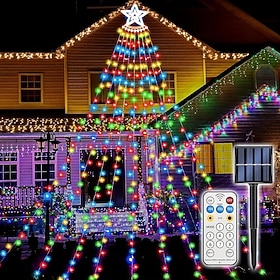 Christmas Solar Star String Light Outdoor 11.5FT 350LEDs, Christmas Tree Waterfall Lights, Waterproof Christmas Lights For Yard Christmas Decorations Wedding P