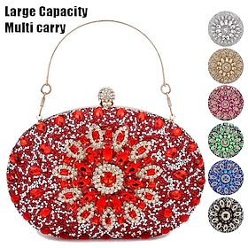 Women's Luxury Blue Crystal Evening Clutch  Rhinestone Handbag with Handle for Weddings, Parties, and Formal Events