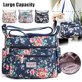 Women's Floral Print Crossbody Bag  Lightweight Water-Resistant Multi-Pocket Shoulder Bag for Daily Use