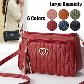 Women's Crossbody Bag Shoulder Bag Hobo Bag PU Leather Outdoor Daily Holiday Buttons Tassel Zipper Large Capacity Waterproof Lightweight Solid Color Quilted Ar