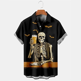 Halloween Men's Bear Shirt Summer Hawaiian Shirt Skull Beer Turndown Black Blue Purple Orange Short Sleeves Print Fashion Casual Soft