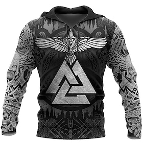 Halloween Herren Viking Warrior Grafikdrucke Viking Hoodie Hoodies Sweatshirt Täglich Klassisch Lässig Langarm Kapuzenpullover Urlaub Ausgehen Streetwear Schwa
