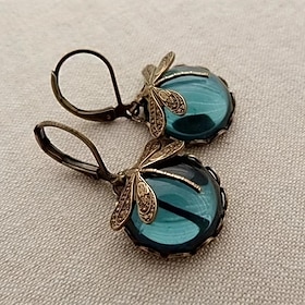 1 Pair Vintage Dragonfly Green Crystal Dangle Earrings, Boho Earrings, Jewelry Packs, Mother's Day Gifts, Birthday Gifts, Holiday Gifts, Woman Girl Gifts, Part