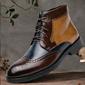 Men's Boots Retro Dress Shoes Walking Casual Daily Leather Comfortable Booties / Ankle Boots Loafer Yellow Blue Spring Fall