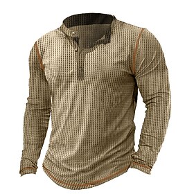 Men's T shirt Tee Waffle Shirt Henley Shirt Tee Top Long Sleeve Shirt Plain Hooded Street Vacation Long Sleeve Clothing Apparel Fashion Designer Basic