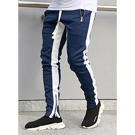 Men's Sweatpants Joggers Straight Leg Sweatpants Pleated Pants Button Side Stripe Straight Leg Color Block Comfort Breathable Casual Daily Holiday Sports Fashi